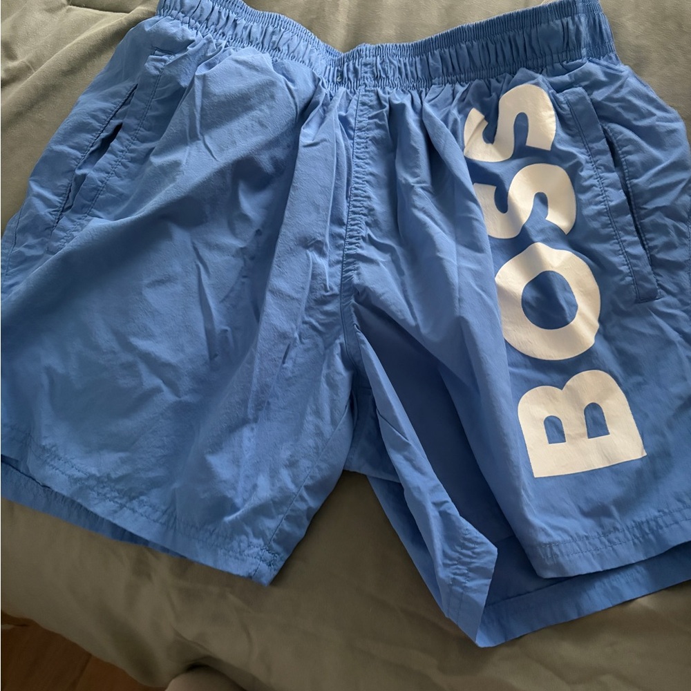 Boss Men's Swim Trunks in Blue with White Logo